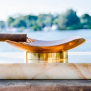 Royale Ashtray – Gold Macaubas Full Side View Close up