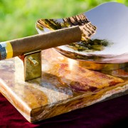 Royale Ashtray – Green Onyx Left Side View with Cigar