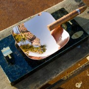 Royale Ashtray – Peacock Granite B & C Full Top View With Cigar
